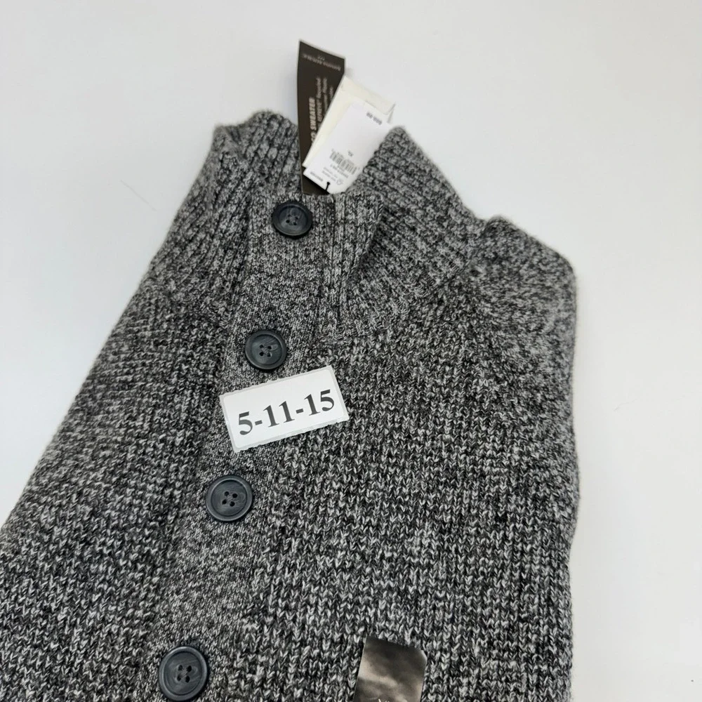 Banana Republic Sweater Mens XL Gray Marled Mock Neck Button Eco Knit